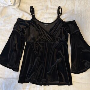 Torrid 00 Black Velvet Cold Shoulder Top